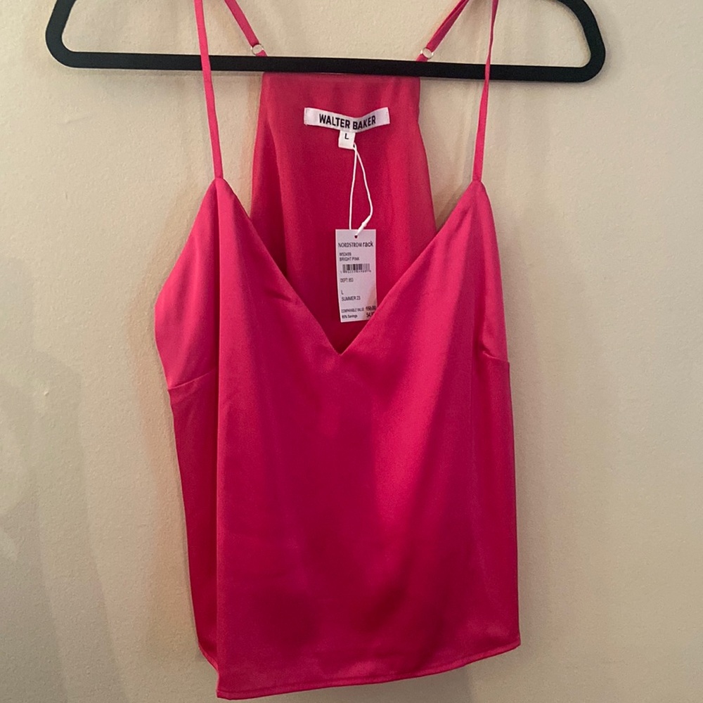 New Walter Baker Hollis Top Bright Hot Pink Silky Satin Cami Flowy Tank Large